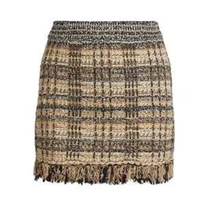 LOVESHACKFANCY
Balsam Fringed Plaid Tweed Mini Skirt In Multi